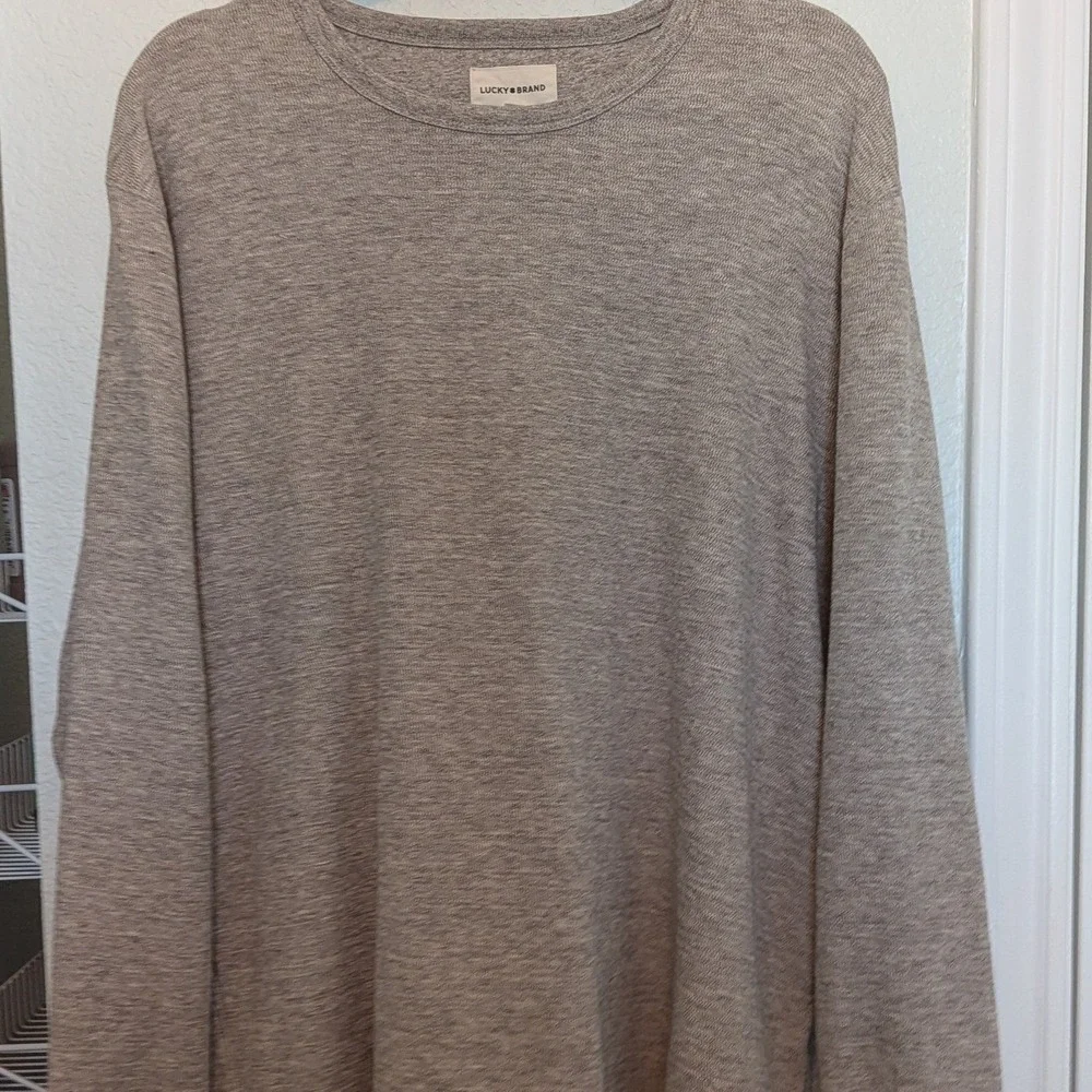 Lucky Brand Men's Duofold Textured Long Sleeve Cotton T-Shirt Tan Large
